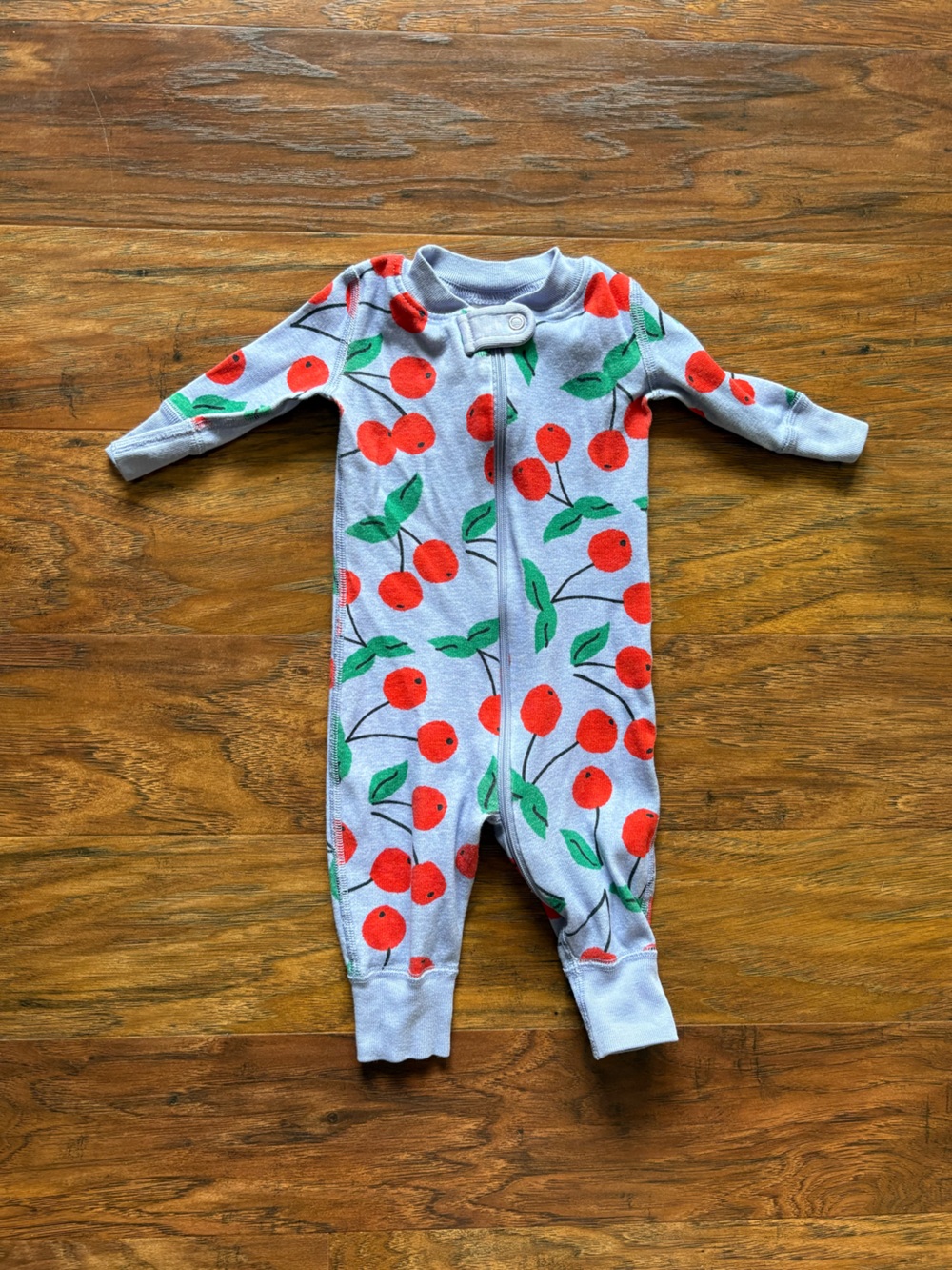 Hanna Andersson Kids Cherry Cheer Organic Cotton Onesie Zip Sleeper Size 0-3